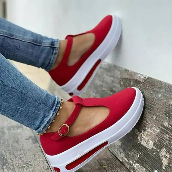 XIAQUJ Ladies Tower Buckle Sandals Platform Slope Heel Platform Fashion Comfortable Casual Color Shoes Sandals for Women Red_001 6.5(37)
