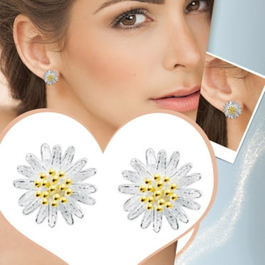 XIAQUJ Lady Simple Silver Earrings for Women Sweet Temperament Earrings with Small Fresh Sunflower or naments Earrings Silver