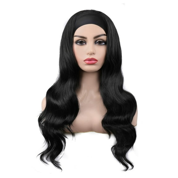 XIAQUJ Long Wave Black Headband Wig for Women