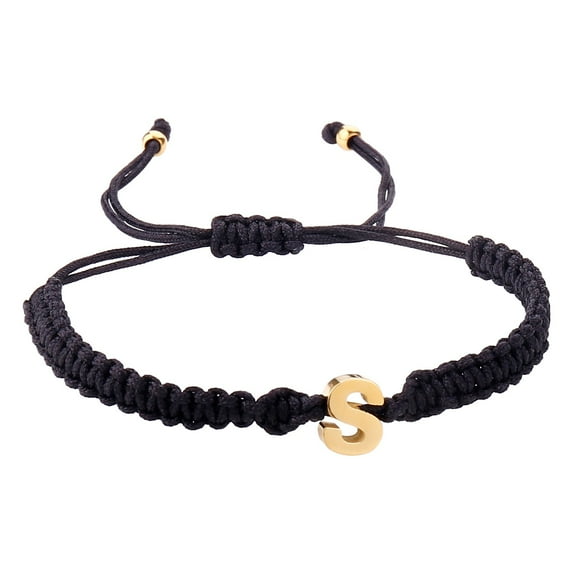 XIAQUJ Personalized 26 in itial Bracelet Gold Plated Letter Black Woven Bracelet Charm Bracelet Woven Bracelet for Men Women Girls Bracelets S