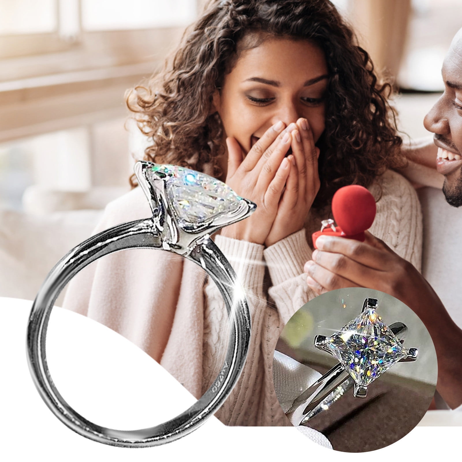 XIAQUJ Personalized Metal Square Diamond Female Ring Jewelry
