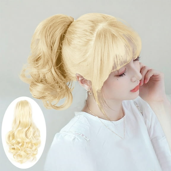 XIAQUJ Short Big Wave Wig Ponytail Women's High Ponytail Fluffy Short Curly Hair Wigs for Women B
