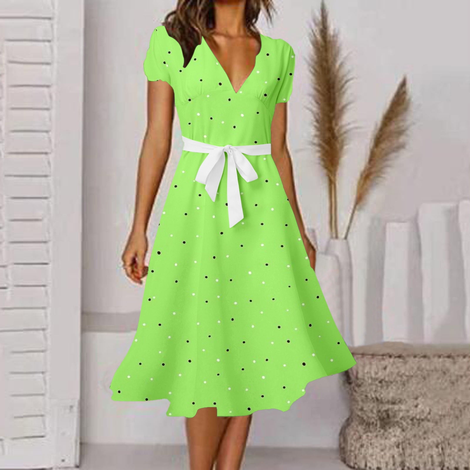 Xiaquj Summer Dresses For Women Long V Neck Beach Dress Elegant A Line