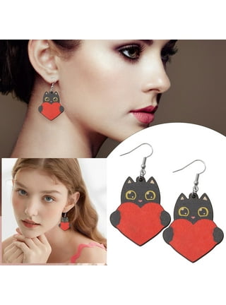Heiheiup Valentine's Day Red Love Drop Earrings Double Sided Wooden Earrings  To Wear Decorative Girls Gifts Women Earrings Dangle 