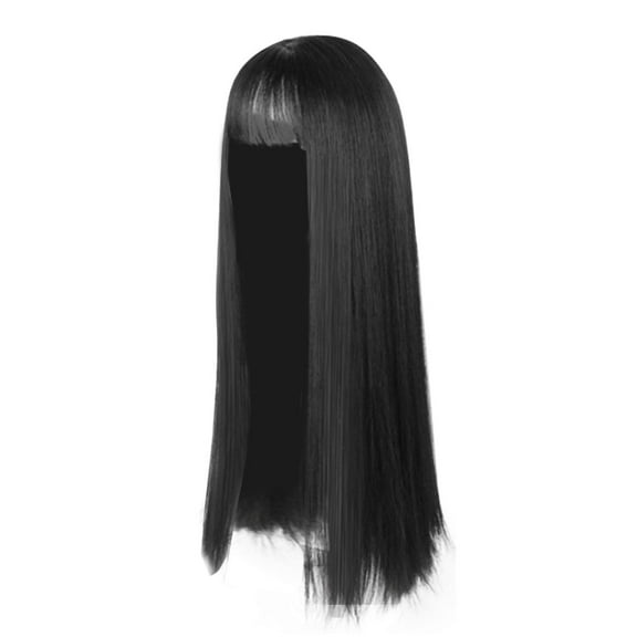 XIAQUJ Wig Lady Black Long Hair Soft Girl Realistic Headwear Japanese Air Temperament Facial Black