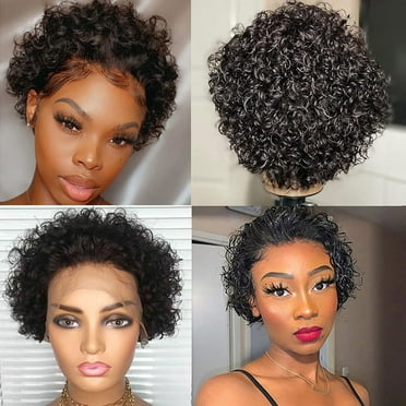 XIAQUJ Women Black Brazilian Short Wavy Curly Parting High Temperature Fiber Wig Hair Short Curly Wig with Hair Net Black