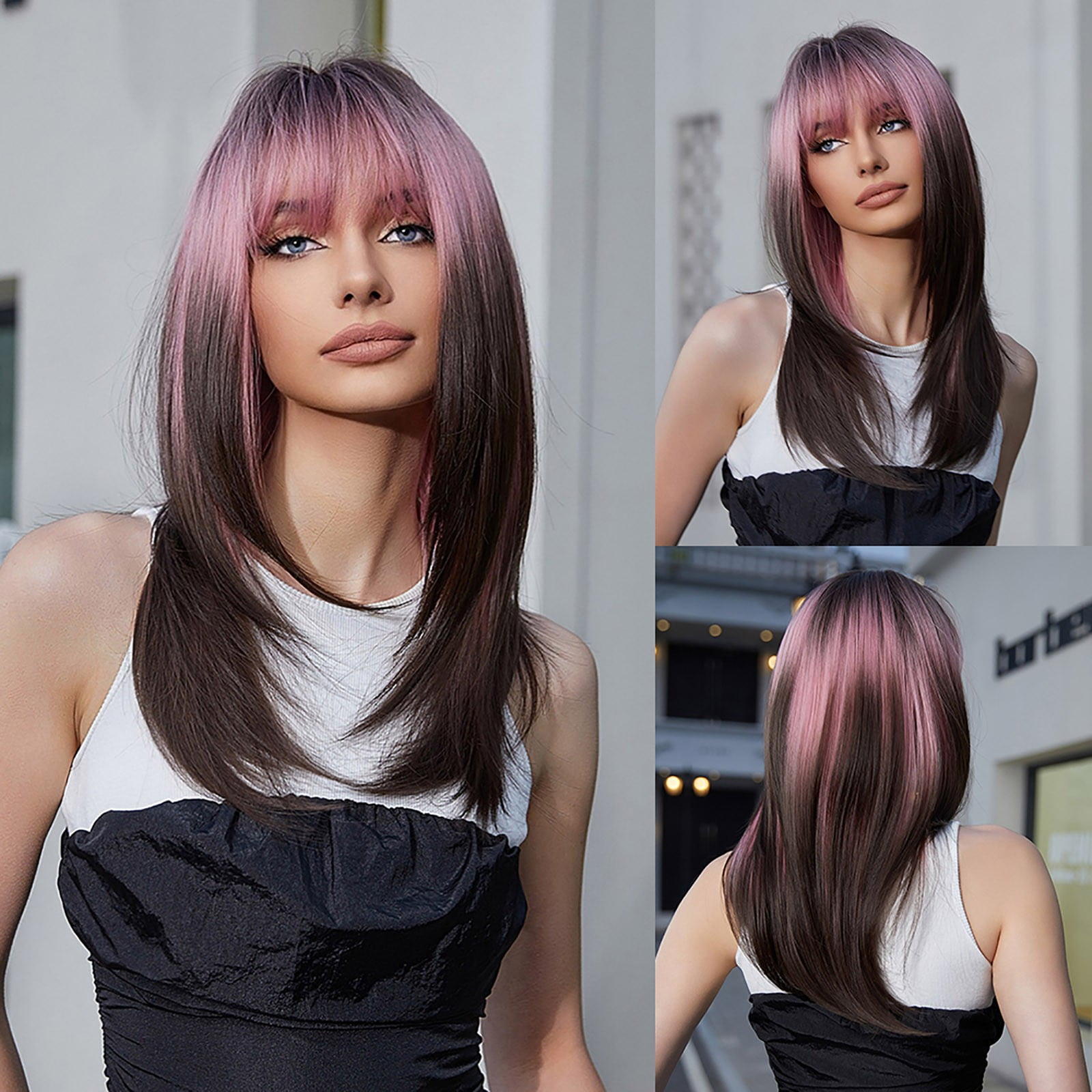 XIAQUJ Women Full Set of Punk Style Pink Gradient Dark Brown