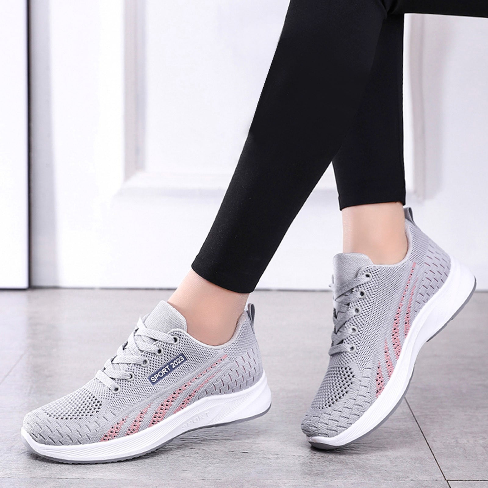 XIAQUJ Women Running Shoes Lace up Round Toe Sports Shoes Sneakers for Women 2024 Grey 7.5 39 Walmart