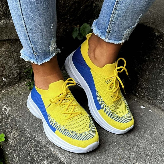 XIAQUJ Women Trainers Running Shoes Sport Walking Sneakers Lightweight Tennis Shoes Women's Fashion Sneakers Yellow 9(42)