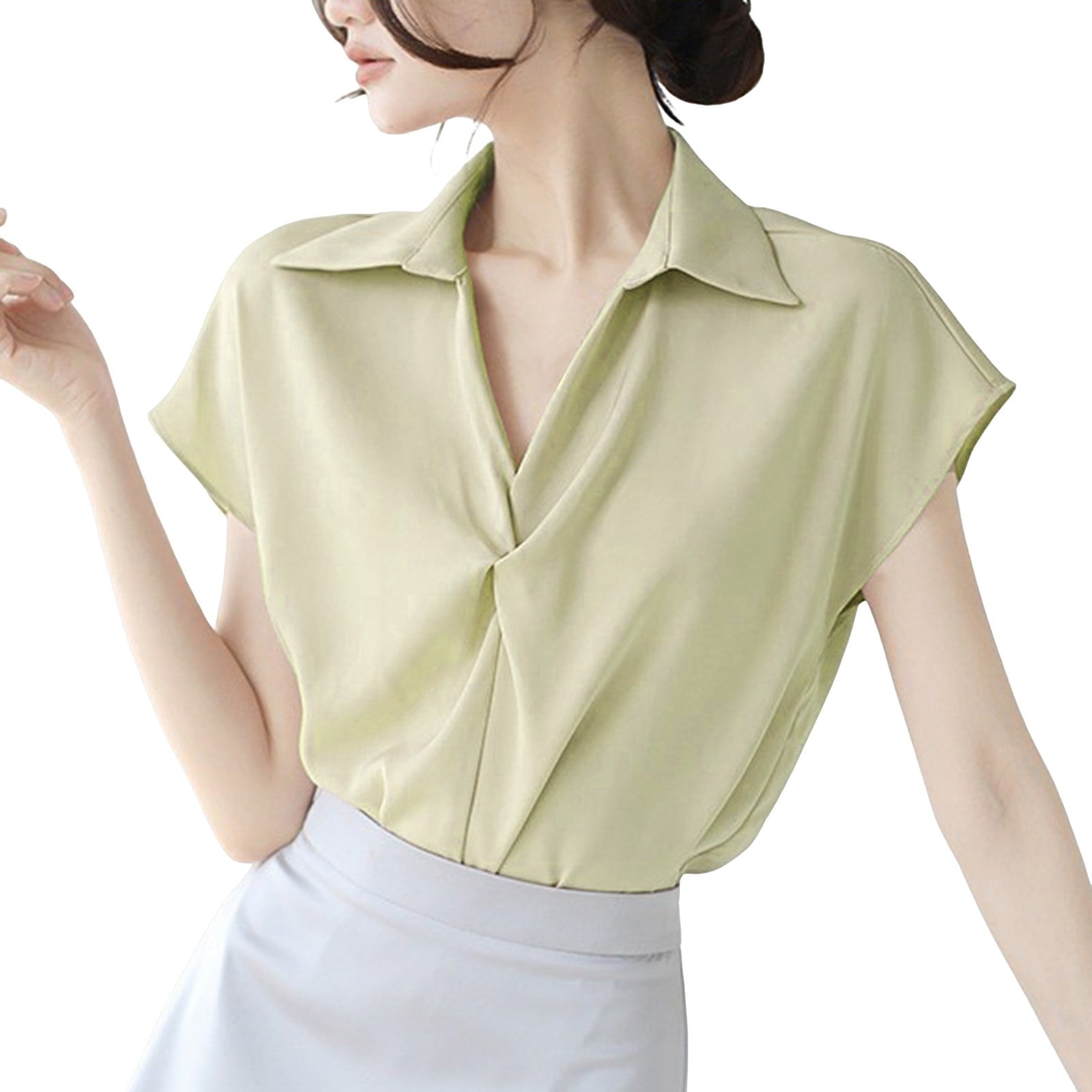 XIAQUJ Women's French Short Sleeved Shirt Pearl Chain Design Commuting ...