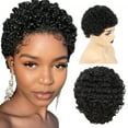 thumbnail image 1 of XIAQUJ Women's Trendy Short Curly Hair Wig Headgear Natural Color Human Hair Head Cover Wigs for Women Black, 1 of 8