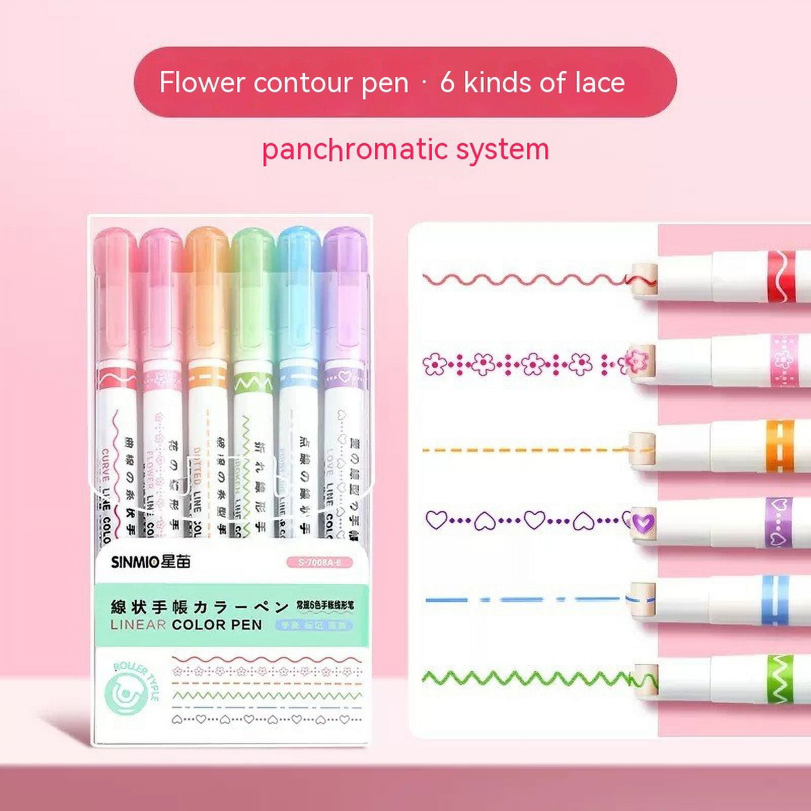XIATIAN Kawaii Flowers Line Shaped Highlighter Pens, Roller Tip, Curve