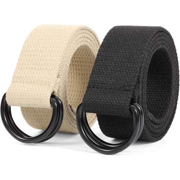 XIATIAN Men Canvas Belt Web Fabric Casual Belt with Black Double D-ring 1 1/2" Wide Set of 2