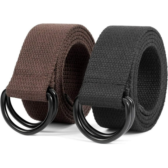 XIATIAN Men Canvas Belt Web Fabric Casual Belt with Black Double D-ring 1 1/2" Wide Set of 2