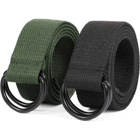 XIATIAN Men Canvas Belt Web Fabric Casual Belt with Black Double D-ring 1 1/2" Wide Set of 2