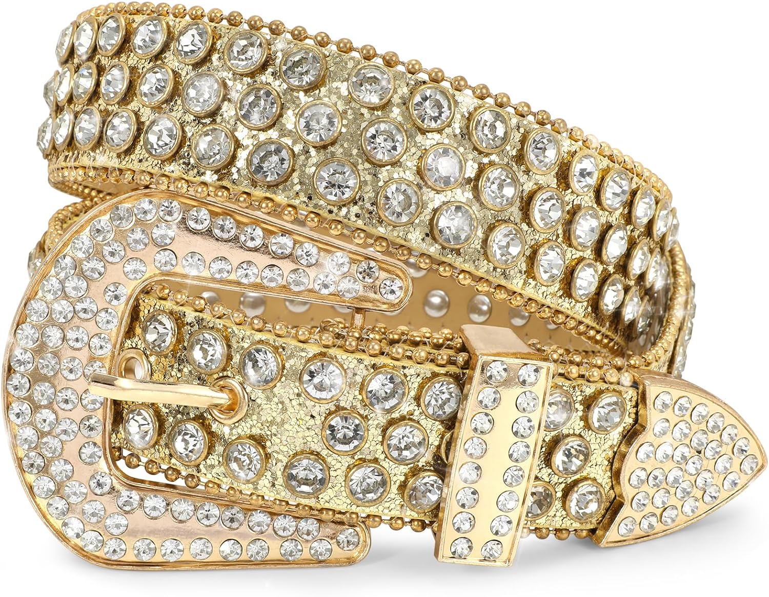 Cinto Strass TINIDI - Luxo Western Bling Bling Prata 30-32 Polegadas