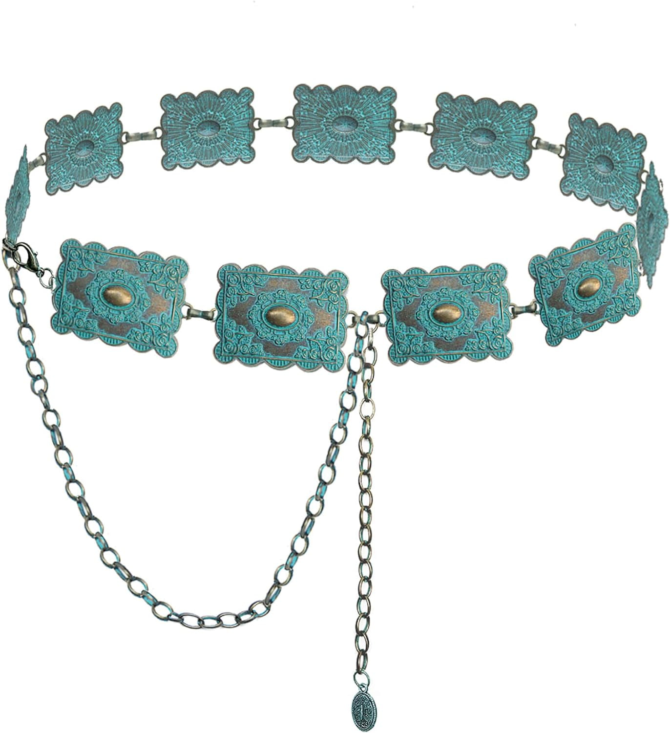 Western Leather Belt With Turquoise Buckle - Vintage Medieval Style For Women & Men (Fits Waist 30-35")