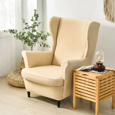 XIATIAN Nordic Solid Color Wing Chair Cover Stretch Spandex Armchair Slipcover Relax Single Sofa Covers with Seat Cushion Slipcovers
