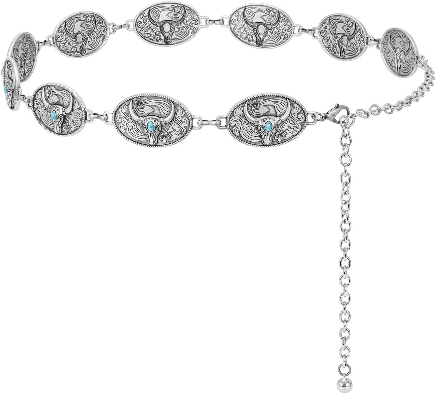Women Turquoise Concho Chain Belt Western Cowgirl Waist Chain Oval Metal Link Amazon.com: LALATCH Western Chain Belts for Women Cowgirl  main image 2