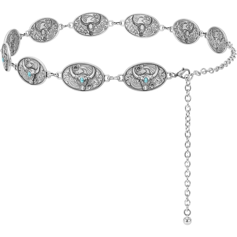 Western Metal Oval Concho Chain Belt Silver Belts Adjustable Belts for Jeans Amazon.com: Women Western Metal Oval Concho Belt  main image 2