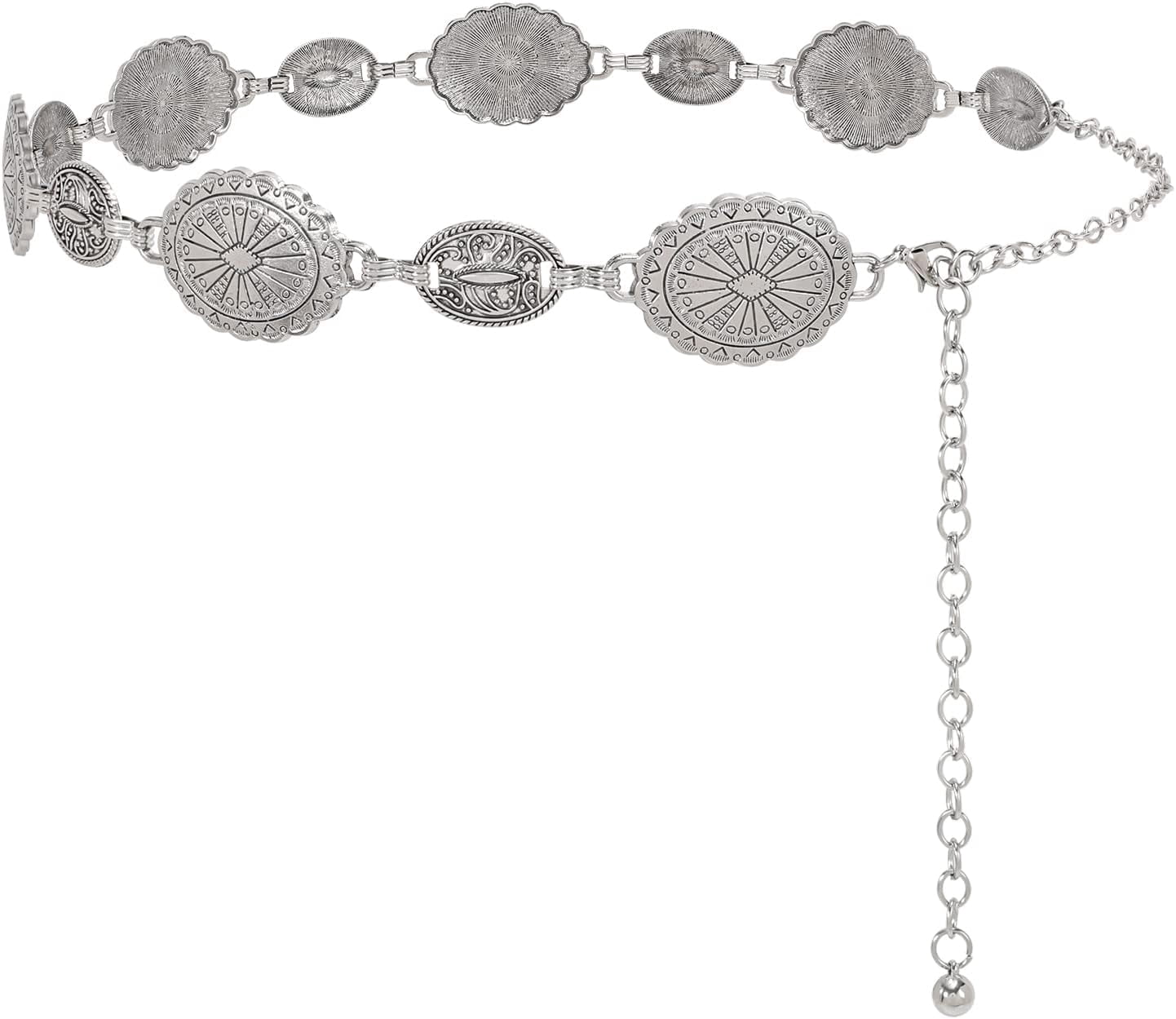 Western Metal Concho Chain Belt Boho Vintage Style Adjustable for Dresses Jeans Hammered Metal Western Concho Chain Belt | Texas Sun Western  main image 4