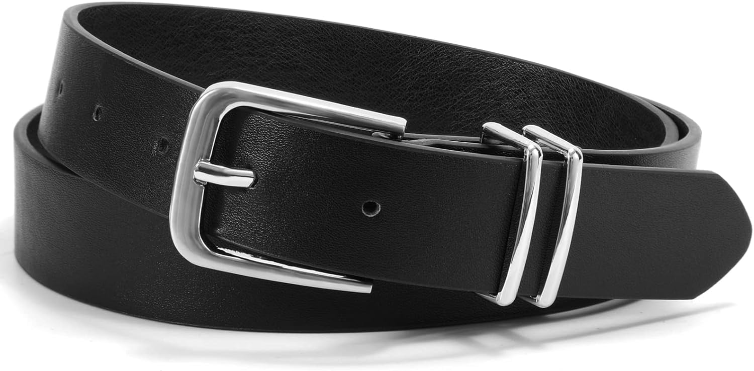 WHIPPY Women's Leather Belts 2-Pack - Fashion Gold Buckle Waist Belts For Jeans & Dresses