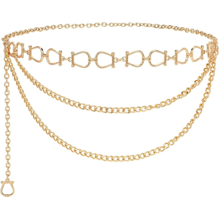 Women Gold Metal Link Body Chain Belt Ladies Silver Waist Chain Belts Waist Chain Belt Fabric Wide Gold and Silver Chain Belt with  main image 4