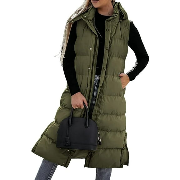 XIATIAN Women Winter Jacket Sleeveless Hooded Zipper Closure Puffy Vest Solid Warm Winter Coat