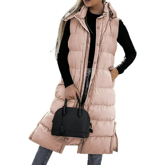 XIATIAN Women Winter Jacket Sleeveless Hooded Zipper Closure Puffy Vest Solid Warm Winter Coat