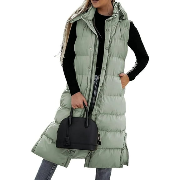 XIATIAN Women Winter Jacket Sleeveless Hooded Zipper Closure Puffy Vest Solid Warm Winter Coat