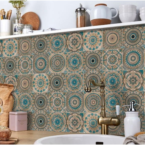 XIAWE 24 Sheet Wall Stickers Self Adhesive Waterproof Vinyl Mandala Style Tiles Kitchen Backsplash