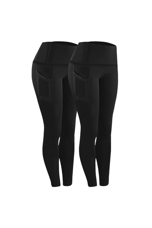 2-Pack Gym Leggings for Women High Waisted Tummy Control Stretchy Seamless Butt Lifting Yoga Pants for Fitness Sports Running Athletic Trousers with Pockets