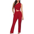thumbnail image 1 of XIAfhje 2 Piece Sets For Women Summer Sleeveless One Shoulder Crop Top High Waisted Pants Sexy Slim Fit Cropped Pants Suits Outfits Sets, 1 of 8