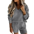 thumbnail image 1 of XIAfhje 2 Piece Sets for Women Knit Outfits Oversized Casual Long Sleeve V Neck Pullover Jumpers Tops and High Waist Wide Leg Shorts Lounge Sets Sweater Set, 1 of 5