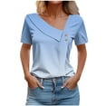 thumbnail image 1 of XIAfhje Business Casual Tops For Women Solid/Gradient Printing Going Out Tops Slant V-Neck Fashion Casual Short Sleeve Summer Tops Slim Fit Tunics Soft Comfy T Shirts, 1 of 5
