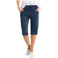 thumbnail image 1 of XIAfhje Capri Pants For Women Knee-Length Pants Fashions Casual Loose Solid Color Elastic High Waist Loose Straight Wide Leg Half Shorts Pants With Pockets, 1 of 6