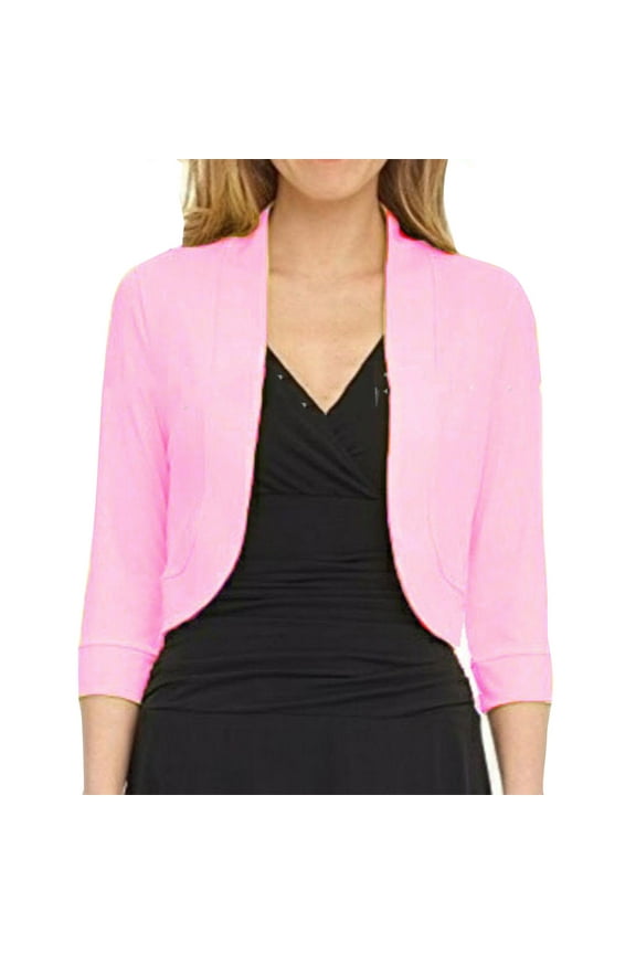 Cropped Blazers for Women 3/4 Sleeve Suit Half Sleeve Open Front Casual Work Office Jacket Coat Clearance