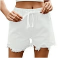 thumbnail image 1 of XIAfhje Denim Shorts Women Stretch High Waist With Drawstring Short Summer Mid Waist Stretchy Jean Shorts Ripped Jeans Shorts Loose Cute Vacation Trendy Lounge Clothes With Pockets, 1 of 6