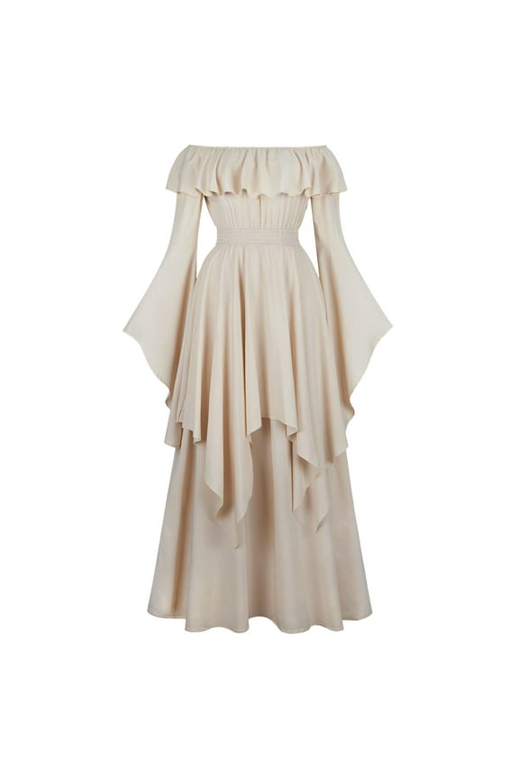 Dresses for Women Retro Medieval Elastic High Waisted Long Sleeved Off Shoulder Ankle Dress Medieval Renaissance Costume Victorian Dress