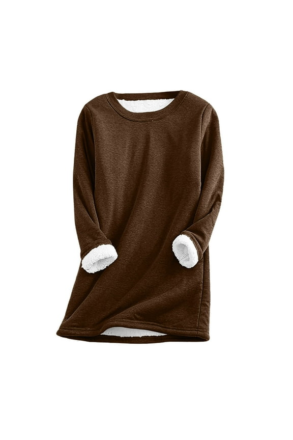 Fleece Lined Jumpers Ladies Sweatshirts for Women Sale Oversized Sweatshirt Sweater Pullover Tops Winter Warm Thick and Plush Fleece Base Shirt Long Sleeve Round Neck Jumpers