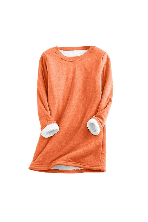 Fleece Lined Jumpers Ladies Sweatshirts for Women Sale Oversized Sweatshirt Sweater Pullover Tops Winter Warm Thick and Plush Fleece Base Shirt Long Sleeve Round Neck Jumpers
