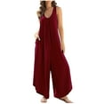 thumbnail image 1 of XIAfhje Jumpsuits For Women Casual Summer Rompers Sleeveless V Neck Jumpsuits Loose Overalls With Pockets Wide Leg Long Pants Overalls, 1 of 8