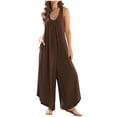 thumbnail image 1 of XIAfhje Jumpsuits For Women Casual Summer Rompers Sleeveless V Neck Jumpsuits Loose Overalls With Pockets Wide Leg Long Pants Overalls, 1 of 9