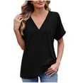 thumbnail image 1 of XIAfhje Ladies Tops V Neck Blouse Short Sleeve T-Shirts Spring and Summer Solid Color Casual Comfy Fashion Loose Fit T-Shirts Ladies Tops and Blouses Basic Tee Shirts, 1 of 7