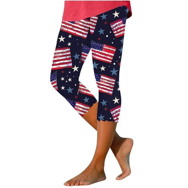 XIAfhje Leggings For Women Tummy Control The USA 4th of July Patriotic Leggings Summer Elastic High Waisted Printing Capris Leggings Yoga Pants Butt Lifting Leggings Workout Gym Running