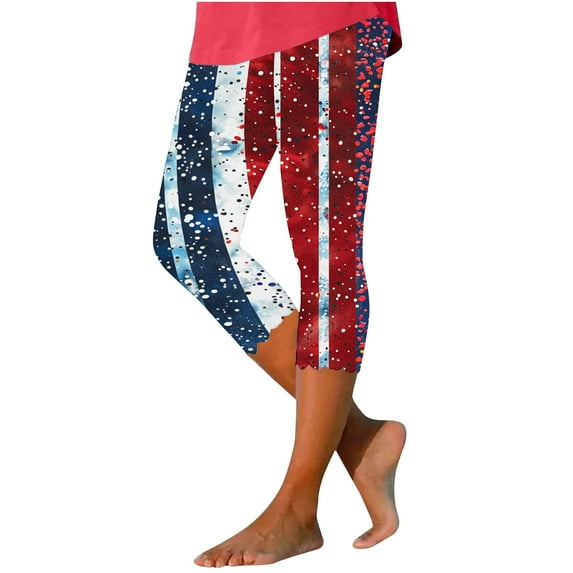 XIAfhje Leggings For Women Tummy Control The USA 4th of July Patriotic Leggings Summer Elastic High Waisted Printing Capris Leggings Yoga Pants Butt Lifting Leggings Workout Gym Running