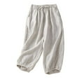 thumbnail image 1 of XIAfhje Linen Capris Pants Women Fashion Elastic Forces Waist Casual Pockets Cropped Trousers Pants Beach Palazzo Harem Pants Casual Flowy Pants Baggy Palazzo Pants, 1 of 6