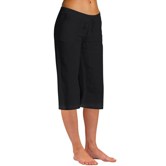 XIAfhje Linen Pants Womens Casual Pants Fashion Women Summer Casual Loose Elastic Waist Trousers Capris Pants Wide Leg Capri Palazzo Pants Trousers With Pockets