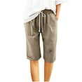 thumbnail image 1 of XIAfhje Linen Shorts Women's Shorts Fashionable Printing Elastic Waist 5-Inch Pants Drawstring Shorts Casual Bermuda Shorts 2024 Summer Beach Shorts With Pockets, 1 of 4