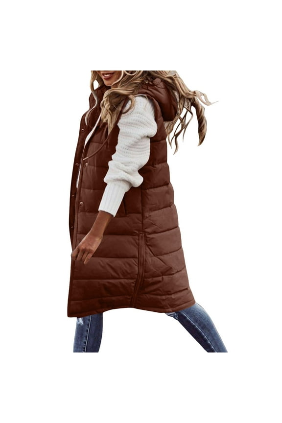 Long Puffer Vest Women Quilted Gilet Winter Lightweight Jackets Trendy Vest Sleeveless Puffer Jacket Packable Hooded Down Coat Quilted Vest with Hood